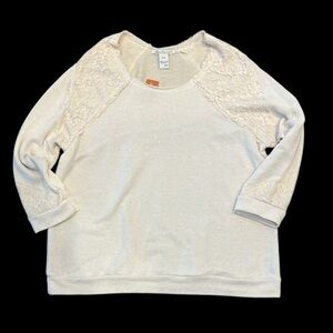 New American Rag Helena 2X Cream Longsleeve Lace Details French Terry Sweatshirt